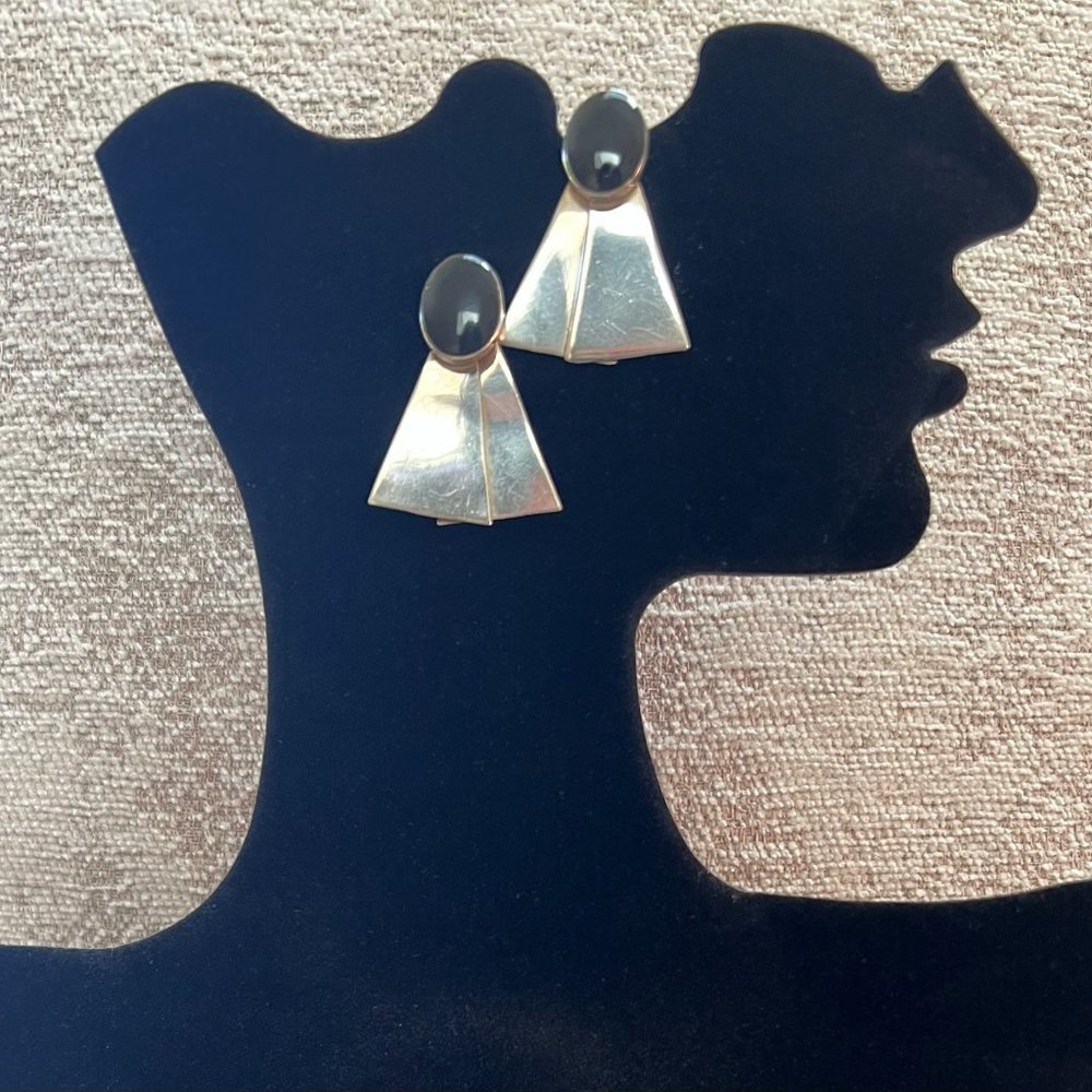 Silver and Onyx Post Earrings